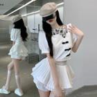 Mock Two-piece Puff-sleeve Floral Print Blouse / Skort