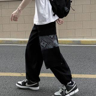 Pattern Panel Drawstring Wide Leg Pants