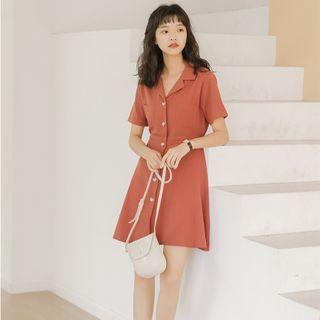Short-sleeve Notch Lapel Mini A-line Dress