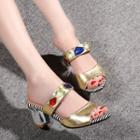 Jeweled Chunky-heel Slide Sandals