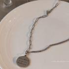 Lettering Disc Pendant Alloy Necklace 1705 - Silver - One Size