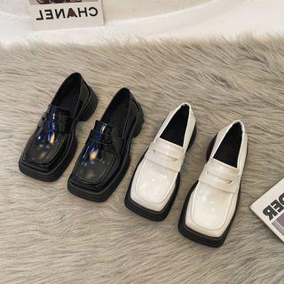 Square-toe Platform Chunky Heel Loafers