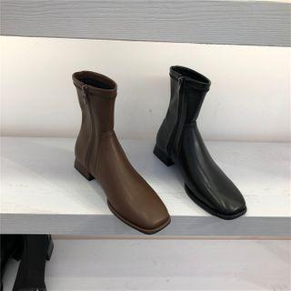 Faux Leather Zipped Block-heel Ankle Boots