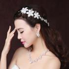 Set : Rhinestone Floral Hair Band + Earrings + Necklace