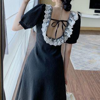 Open-back Lace Trim Short-sleeve Dress
