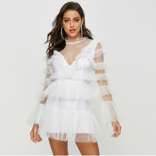 Long-sleeve Tiered Mini Dress