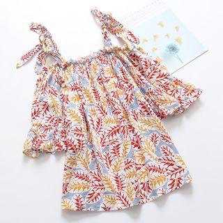 3/4-sleeve Cold Shoulder Print Top As Shown In Figure - One Size