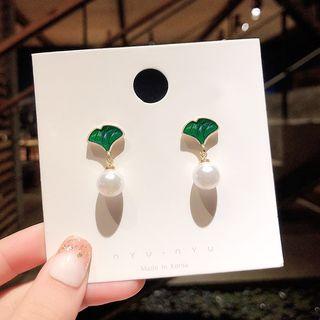 Leaf Faux Pearl Dangle Earring 1 Pair - E1609 - Gold - One Size