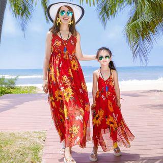 Family Matching Spaghetti Strap Sunflower Print Sundress