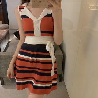 Color Block Striped Slim-fit Knit Dress As Shown In Figure - One Size