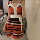 Color Block Striped Slim-fit Knit Dress As Shown In Figure - One Size