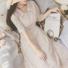 Lace Trim Collar Floral Short-sleeve Midi A-line Dress