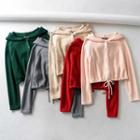 Drawstring Hem Hooded Knit Cardigan