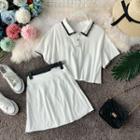 Short-sleeve Polo-shirt + High-waist Skirt
