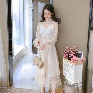 Mock Two Piece Midi Lace Dress