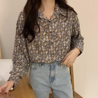 Floral Print Shirt Floral - White & Grayish Blue - One Size
