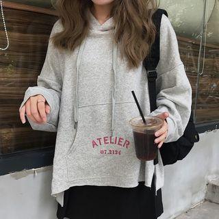 Lettering Hoodie / Plaid Midi Skirt