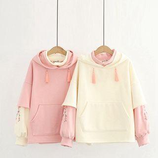Floral Embroidered Tassel Hoodie