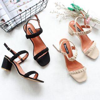 Woven Strap Block-heel Sandals