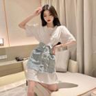 Set: Short-sleeve T-shirt Dress + Denim Mini A-line Skirt