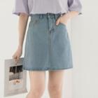 A-line Denim Skirt - High-waist