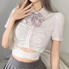 Short-sleeve Shirred Cut-out Crop Shirt