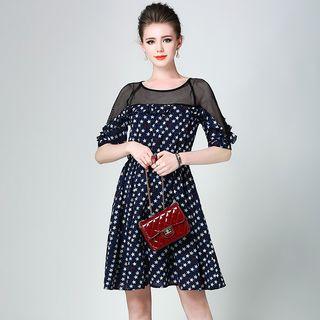 Short-sleeve Mesh Panel Star Dress