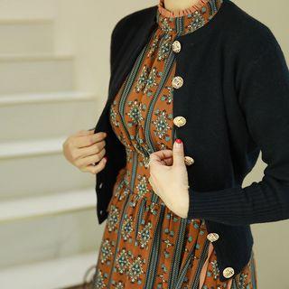 Metallic-button Slim Fit Cardigan
