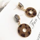 Rhinestone Leopard Print Fabric Hoop Dangle Earring Silver Needle - As Shown In Figure - One Size