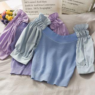 Patchwork Boatneck Ruffled Crop Top In 7 Colors