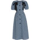 Short-sleeve Tie-shoulder Floral Print Midi A-line Dress