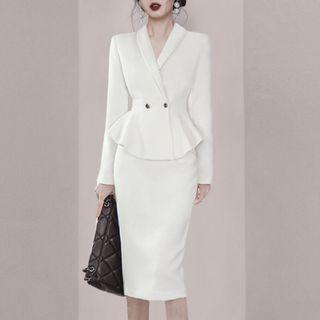 Set: Double-breasted Cropped Blazer + Pencil Skirt