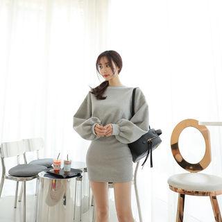 Balloon-sleeve Tube-hem Dress