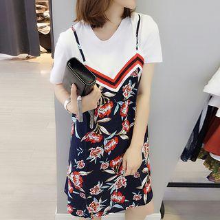 Print Panel Spaghetti Strap Dress