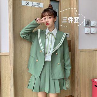 Double-breasted Blazer / Mini A-line Skirt / Long-sleeve Shirt