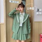 Double-breasted Blazer / Mini A-line Skirt / Long-sleeve Shirt