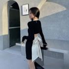 Asymmetrical Cold-shoulder Bow-back Sheath Dress