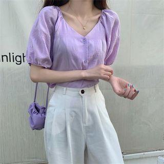 Puff Sleeve V-neck Ruched Blouse