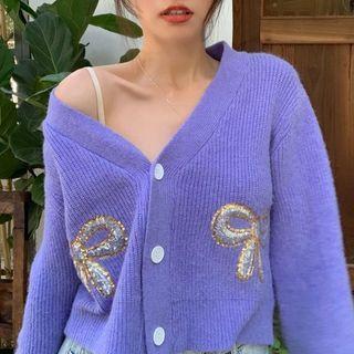 Ribbon Embroidered Knit Cardigan