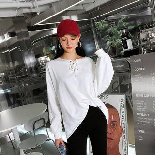 Lace-up Frayed Boxy Pullover