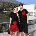 Couple Matching Short-sleeve Embroidered T-shirt / Mini A-line Dress / Shorts / Set