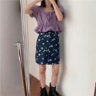 Short-sleeve Blouse / Floral Mini Skirt