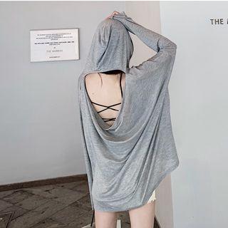 Open Back Hooded Long-sleeve Oversize T-shirt