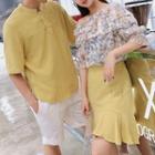 Couple Matching Elbow-sleeve Top / Shorts / A-line Skirt