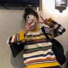 Striped Sweater Stripe - White & Yellow & Red - One Size