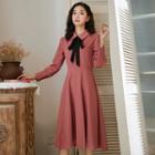 Collared Tie-neck Long-sleeve Dress
