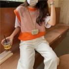 Two-tone Sweater Vest / Elbow-sleeve T-shirt