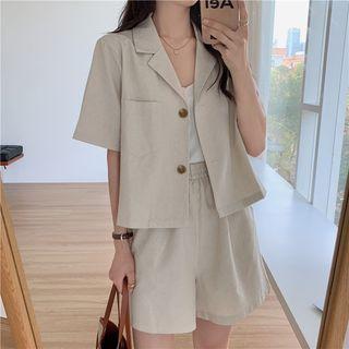 Short-sleeve Notch Lapel Blouse / Shorts