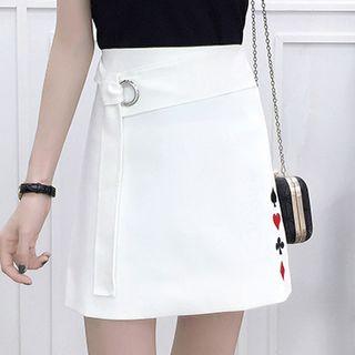Set: Embroidered Short Sleeve T-shirt + A-line Skirt