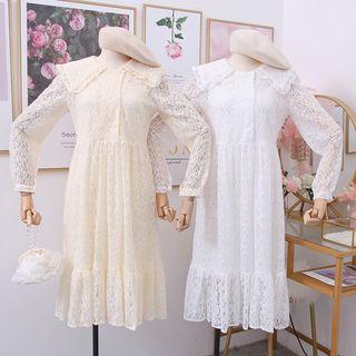 Peter Pan-collar Lace A-line Dress With Camisole